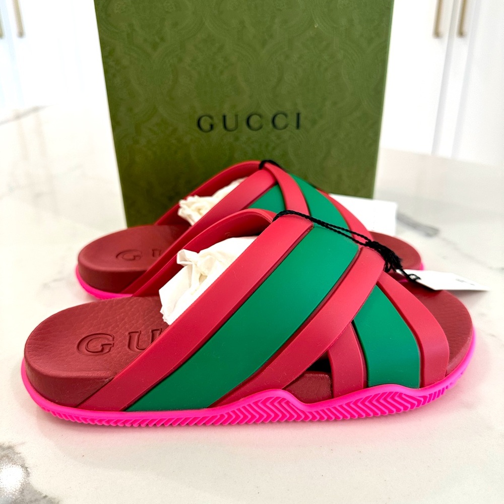 Gucci Rubber Web Stripe Sandals - Picture 2 of 8